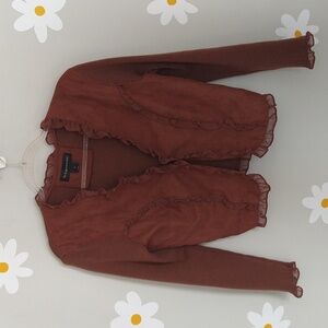 Bagatelle Brown Faux Suede And Knit Texture Ruffle Sweater